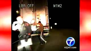 Video Road worker almost hit by suspected drunken driver [upl. by Aleron551]