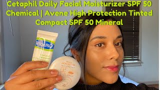 Cetaphil Daily Facial Moisturizer SPF 50 amp Avene Mineral Tinted Compact SPF 50  GRWM [upl. by Enelia]