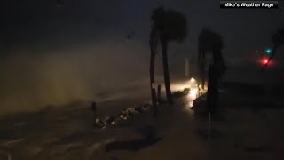 Waves crash shoot into the air in St Petersburg as Hurricane Milton impacts the area [upl. by Leamiba665]