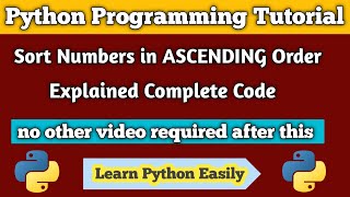 Python code for sorting list of numbers in ascending order sorting code for python using for loop [upl. by Adnael]