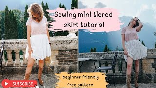 How to sew mini tiered skirt  free pattern sewing tutorial [upl. by Goddard]