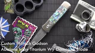 Custom Protech Godson Auto Custom Abalone Inlay Titanium Damascus Blade [upl. by Atsuj]