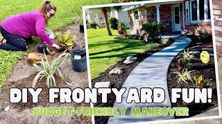 Giving our BORING front yard a Makeover on a BUDGET  DIY front yard landscaping project [upl. by Solegnave473]