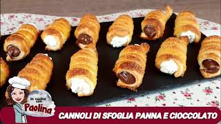 CANNOLI DI PASTA SFOGLIA panna e nutella 😋 SENZA STAMPO  Ricetta facilissima [upl. by Rawna]