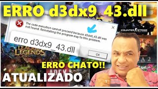 COMO RESOLVER O ERRO d3dx943dll [upl. by Obola]