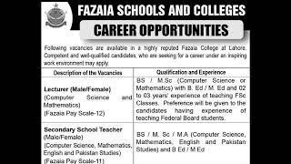 Fazaia Inter College Lahore Jobs October 2024 Lecturers Teachers amp Others Latest [upl. by Rosario]