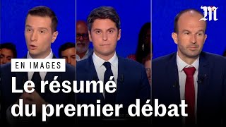 Législatives 2024  les moments forts du débat entre Attal Bardella et Bompard [upl. by Ateikan]