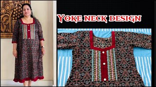 Yoke neck design making for Kurthi kameez  frock using lace  beautiful yoke with mirror lace [upl. by Ydde]