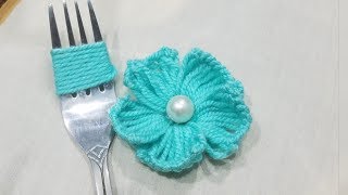 Hand Embroidery Amazing Trick Easy Flower Embroidery Making Flower with Fork [upl. by Walworth562]