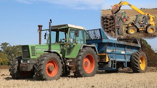 Classic 1989 Fendt Favorit 614 LSA spreading muckmanure with Bunning  JCB Loadall 52567 loading [upl. by Aneeled642]