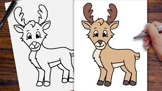 How to draw REINDEER easy step by step Christmas drawing tutorial [upl. by Bergstrom]