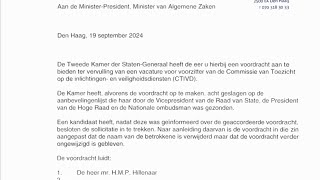 Info voor Kamervoorzitter Bosma ivm de benoeming van Hugo Hillenaar tot voorzitter van de CTIVD [upl. by Nora]