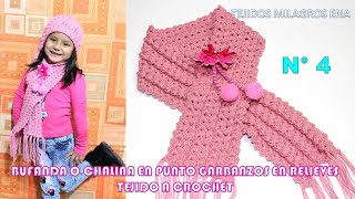 Como tejer la Bufanda N° 4 o Chalina a crochet en Punto Garbanzos en Relieves con puntos Abanicos [upl. by Martz]