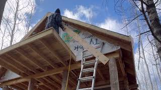 Working on a gable end at my office grid log cabin need to put my metal roof in the next week [upl. by Layor459]