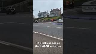 NW200 crash 2024 maybe the luckiest rider at the triangle yesterday Landed on a car and walked away [upl. by Mcginnis]