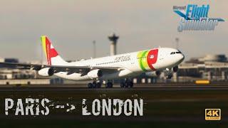 MSFS20  Special FLIGHT  Paris  London  A340 TAP flight paris london [upl. by Llerol]