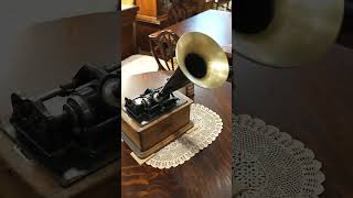 Edison Antique Oak Record Player Cylinder Phonograph amp Horn [upl. by Anirrehs]