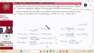 TEMA 14 DISOLUCIONES  EJERCICIO 2 CÁLCULO DE MOLARIDAD MOLALIDAD Y FRACCIÓN MOLAR [upl. by Soracco]