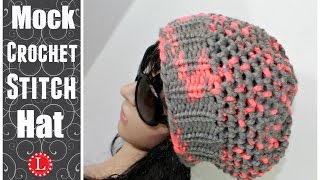 Loom Knit a Hat  Mock Crochet Stitch Slouchy Beanie Hat Made on an Extra Large Round Knitting Loom [upl. by Davine]