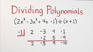 Dividing Polynomials  Synthetic Division [upl. by Enyawd]