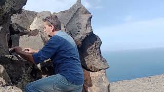 ROCK ART Mario demonstrates the properties of Phonolite Soundstone on El Hierro Island [upl. by Lexis344]