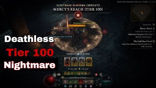 Lidless Wall Bone Spear Solo Nightmare Tier 100 Mercys Reach  Diablo 4 Season 1 [upl. by Anauqcaj]