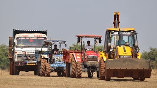 JCB 3dx Eco Loading Mud Swaraj 744 Tractor and Mahindra 605 Di with Tata 2518 Truck [upl. by Miru742]