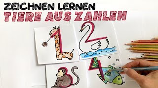 EINFACH TIERE AUS ZAHLEN ZEICHNEN  1 bis 4 I Schritt für Schritt Kinder 4 Jahre Alt [upl. by Becky]