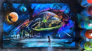 Alíen spaceship spray paint painting [upl. by Siloa]