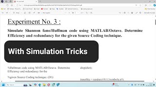 Digital Communications Exp 3  Simulation Exp of Shannon fanoHuffman code using Octave  SPPU TE [upl. by Ballinger282]