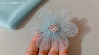 Beautiful Net Flower  Net fabric flowers  net flowers  net flower making  DIY Fabric Flowers [upl. by Nyrrek]