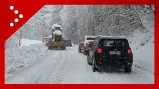 Nevica intensamente sul cuneese auto e pullman fermi lungo la strada per Panice Soprana [upl. by Berga]