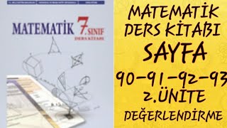 7SINIF MATEMATİK MEB YAYINLARI SAYFA 90919293  2ÜNİTE DEĞERLENDİRME  MATEMATİK DERS KİTABI [upl. by Ellenaej]