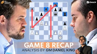 Carlsen vs Nepomniachtchi Game 8  World Chess Championship 2021  Recap [upl. by Anilatsyrc]