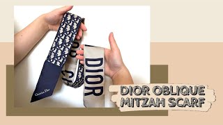 Dior Oblique Mitzah scarf UNBOXING Navy How I tie [upl. by Attennek587]