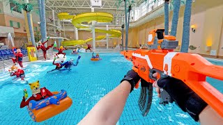 Nerf War  Water Park amp SPA Battle 20 Nerf First Person Shooter [upl. by Nileuqaj]