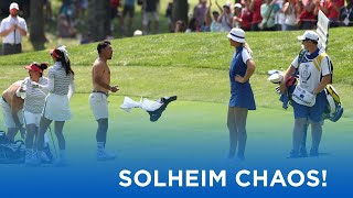 Shirts Off Caddies Go Wild After Alison Lee HoleOut  2024 Solheim Cup [upl. by Akenihs]