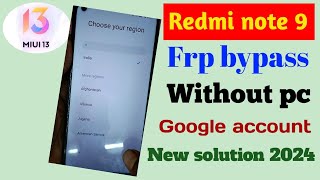 Redmi note 9 frp bypassredmi note 9 Google account bypass new solutionxiaomi [upl. by Filia]