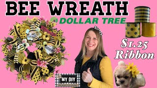 DOLLAR TREE BEE WREATH DIY  DECO MESH WREATH  SPRING amp SUMMER WREATH  BEE GNOMES [upl. by Otero]