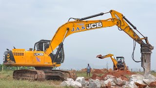 JCB 205 Excavator Breaking to Remove unwanted Rocks private Land and Manitou Jcb plough for farming [upl. by Neetsirhc]