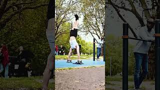 Reactions to Calisthenics in Public calisthenics reactions handstand fitness [upl. by Ratha]