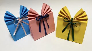 【折り紙】簡単 ギフトバッグ How to make gift bagバッグ鞄袋bagथैलाbolsaсумкаりぼん包ถุง礼物盒折り方おりがみorigami紙접기 [upl. by Anyd432]