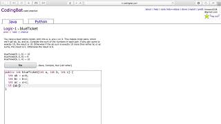 Logic 1 blueTicket Java Tutorial  codingbat com [upl. by Ragan]