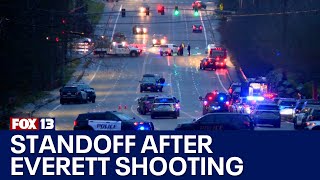 Shots fired in Everett standoff suspect barricaded  FOX 13 Seattle [upl. by Arrahs]