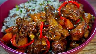 Traditional Jamaican Brown Stew Chicken Recipe  Homemade Browning [upl. by Arutak]