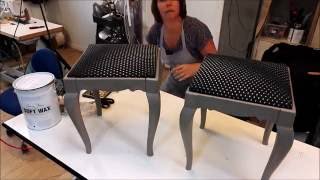 Part 2 Redesign a stool using Annie Sloan Chalk Paint and light easy upholstry [upl. by Coppins]