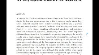 Neural Network Methods Based on Efficient Optimization Algorithms for Solving Impulsive Differential [upl. by Tiffie]