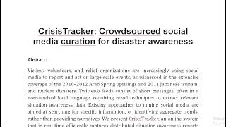 CrisisTracker Crowdsourced social media curation for disaster awareness [upl. by Padraig]