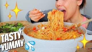 OnePot Two Cheese Chicken Spaghetti Recipe SQUISHY EATING SOUNDS 먹방 Mukbang [upl. by Weisman]