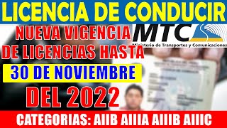 📢 MTC AMPLIA VIGENCIA DE LICENCIAS DE CONDUCIR HASTA EL 30 DE NOVIEMBRE DEL 2022  evita multas [upl. by Othe4]